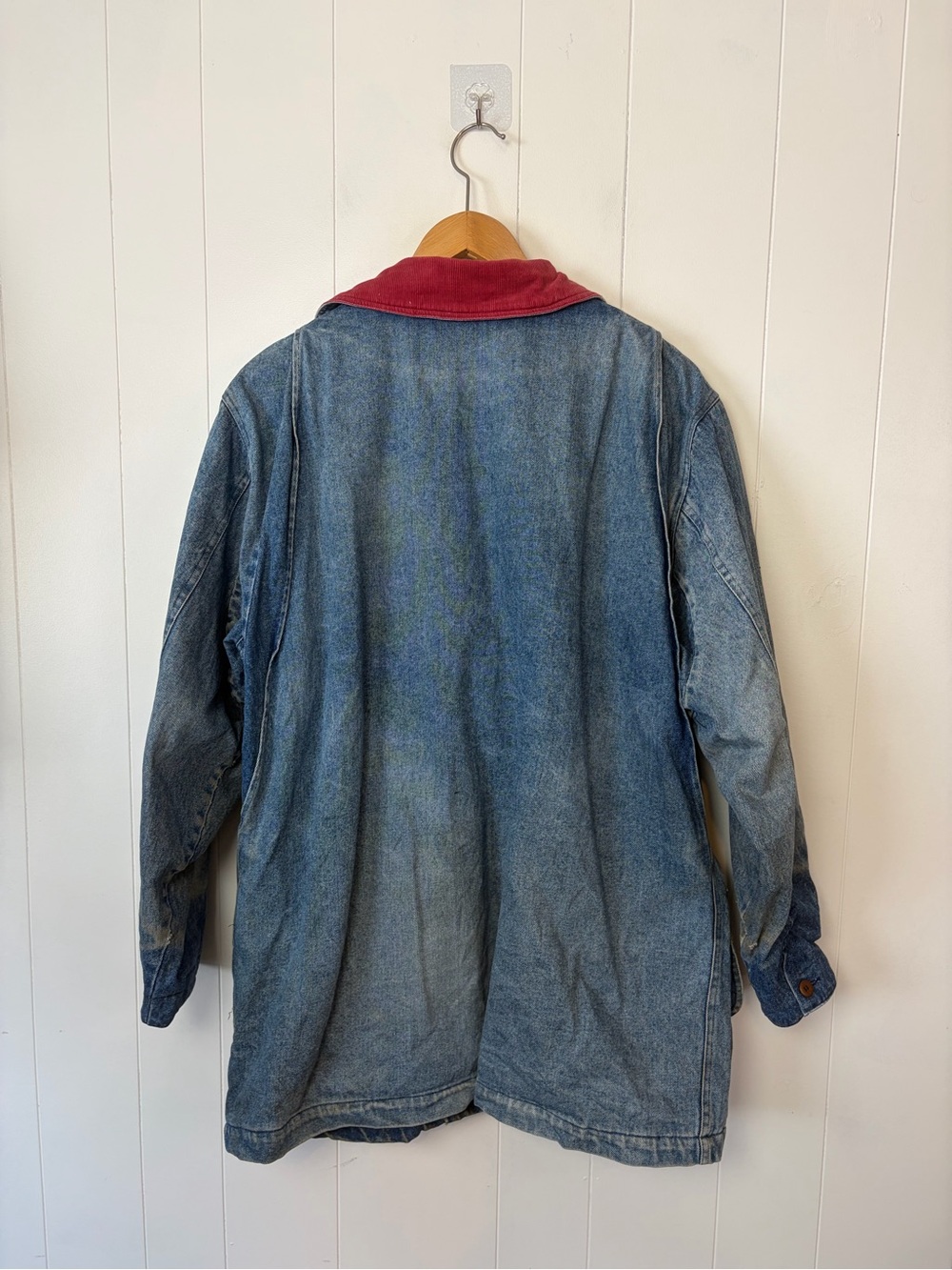 Vintage Denim Jean Chore Jacket Utility Coat Womens Large Blue Plaid fall grunge - Picture 4 of 16